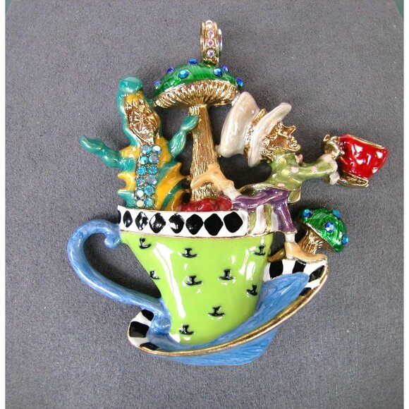 Kirks Folley Enamel Mad Hatter Tea Party Pendant Only - Picture 1 of 2